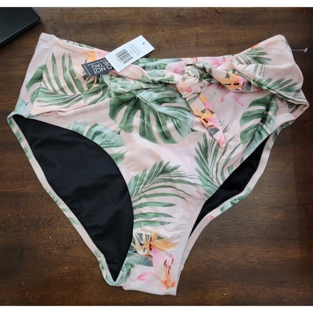 NWT Fashion to Figure 2X High Waist Bikini Swim Bottom Tropical Pink 123649